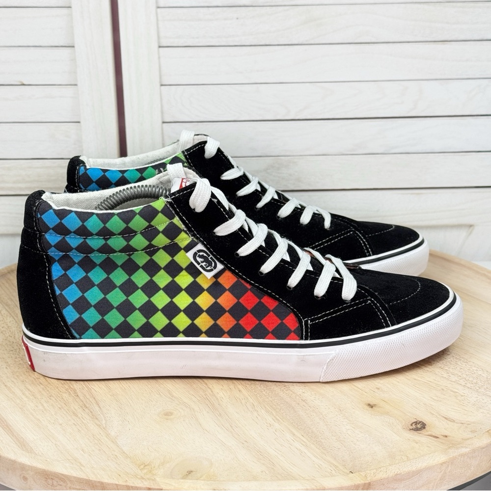 Ecko Unltd Steven Rainbow Check Canvas Suede‎ Hightop Sneakers 9 Men